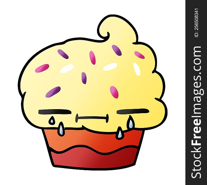 Gradient Cartoon Of A Crying Cupcake