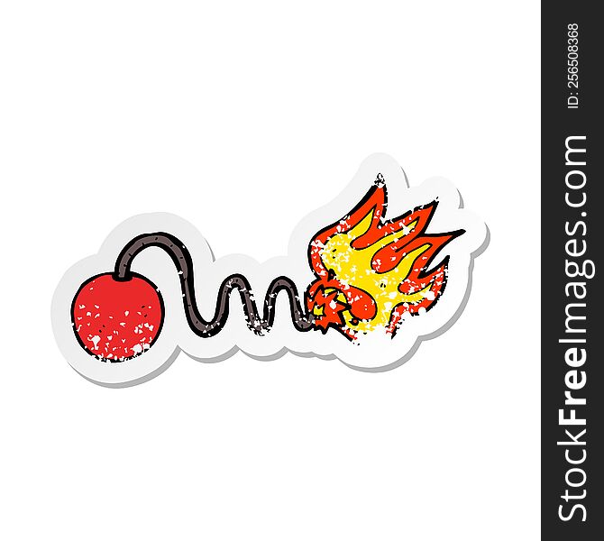 retro distressed sticker of a cartoon bomb with burning fuse