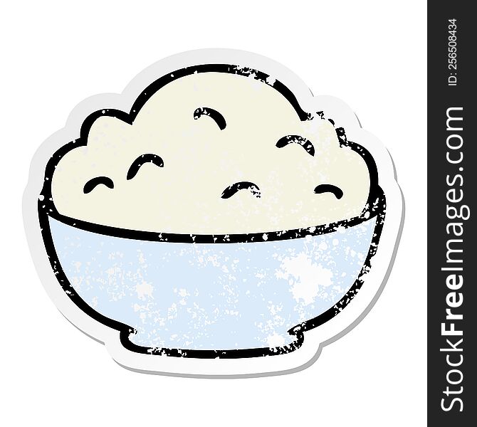 Distressed Sticker Of A Quirky Hand Drawn Cartoon Bowl Of Mash