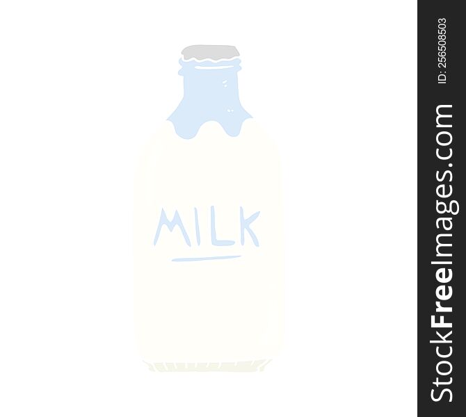 Flat Color Illustration Of A Cartoon Milk Bottle