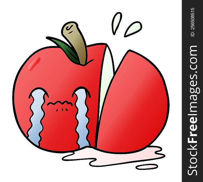 cartoon sad sliced apple. cartoon sad sliced apple