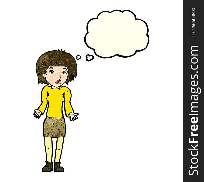 Cartoon Woman Shrugging Shoulders With Thought Bubble