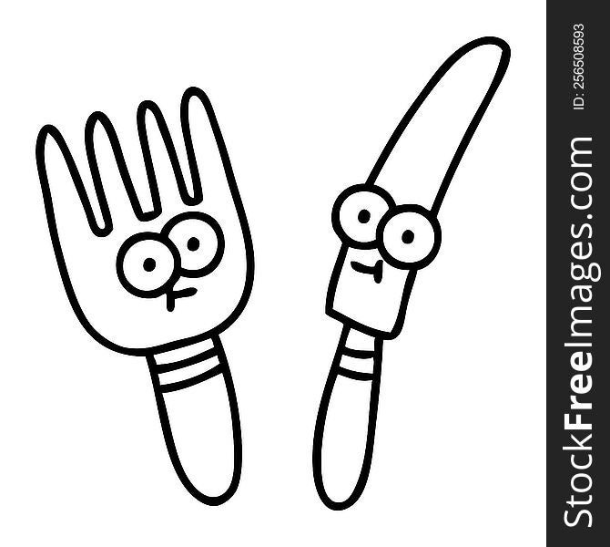 line doodle of a happy knife and fork