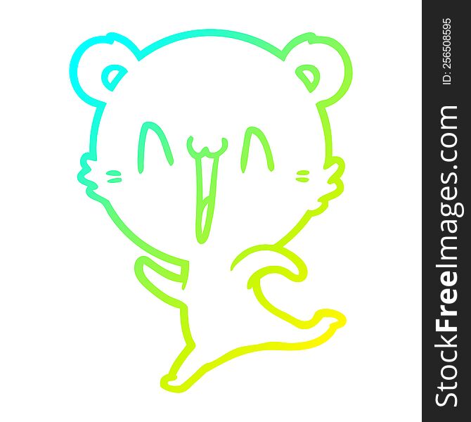 Cold Gradient Line Drawing Happy Bear Running Cartoon