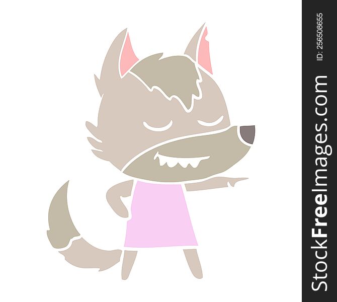 Friendly Flat Color Style Cartoon Wolf Girl Pointing