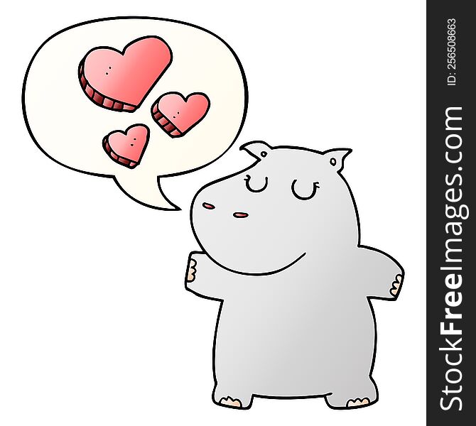Cartoon Hippo In Love And Speech Bubble In Smooth Gradient Style