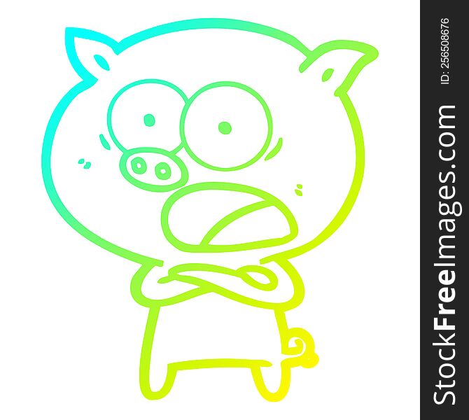 Cold Gradient Line Drawing Cartoon Pig Shouting