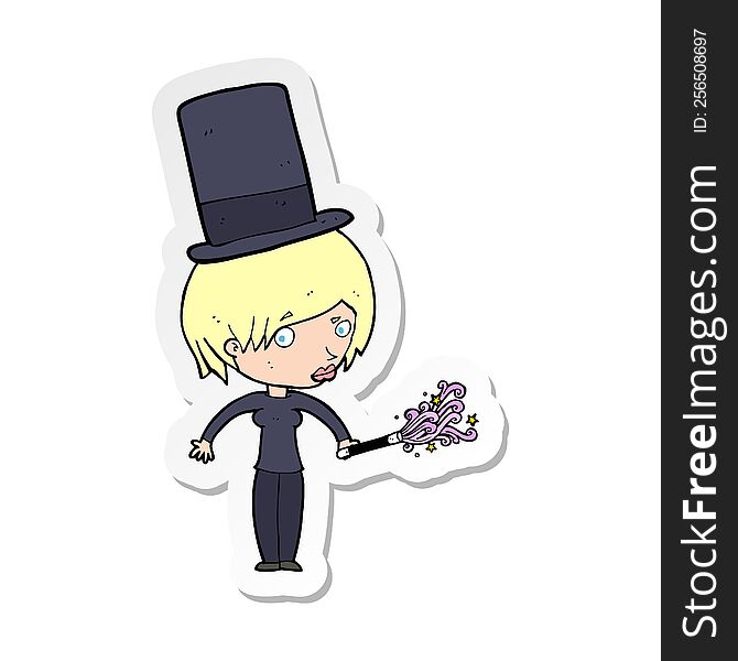 sticker of a cartoon female magician