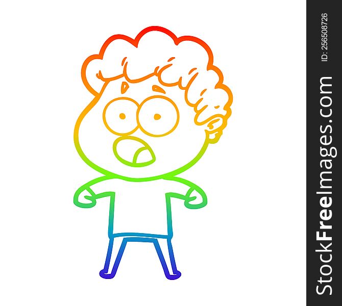 Rainbow Gradient Line Drawing Cartoon Man Gasping In Surprise