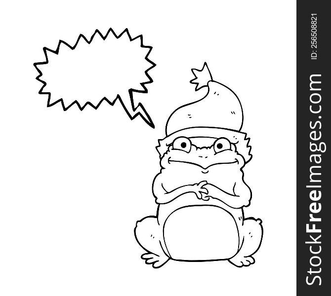 Speech Bubble Cartoon Frog Wearing Christmas Hat