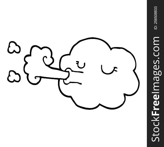 line drawing cartoon cloud blowing a gale