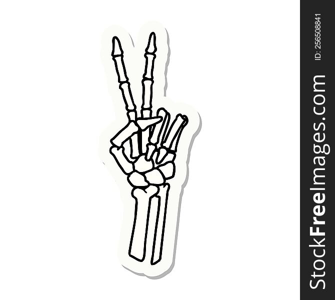 sticker of tattoo in traditional style of a skeleton giving a peace sign. sticker of tattoo in traditional style of a skeleton giving a peace sign