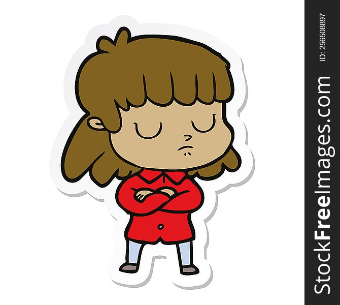 Sticker Of A Cartoon Indifferent Woman Folding Arms