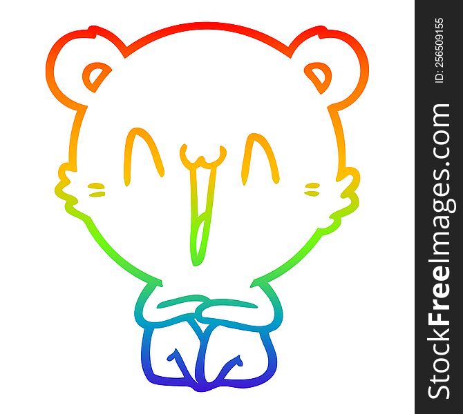 Rainbow Gradient Line Drawing Happy Bear Sitting Cartoon
