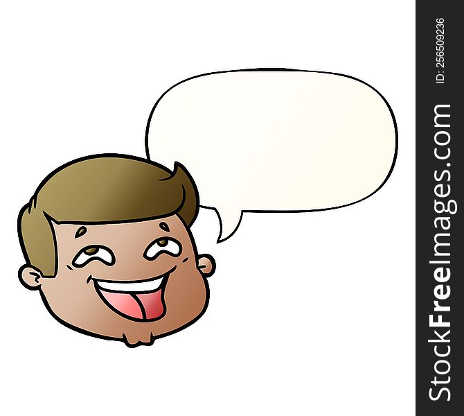 Happy Cartoon Male Face And Speech Bubble In Smooth Gradient Style