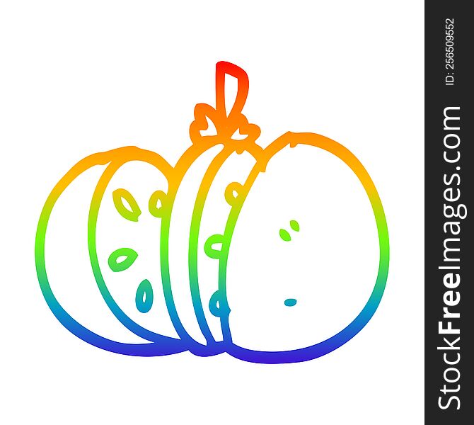 rainbow gradient line drawing of a cartoon sliced tomato