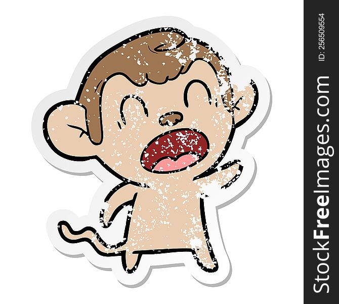 Distressed Sticker Of A Shouting Cartoon Monkey