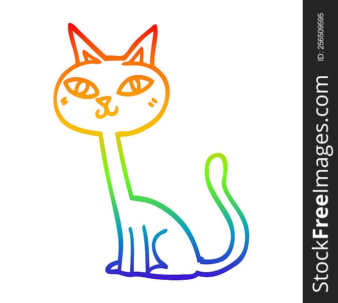 rainbow gradient line drawing of a cartoon cat