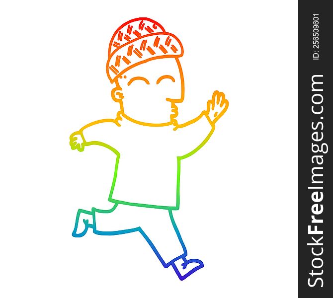 Rainbow Gradient Line Drawing Cartoon Man Wearing Hat