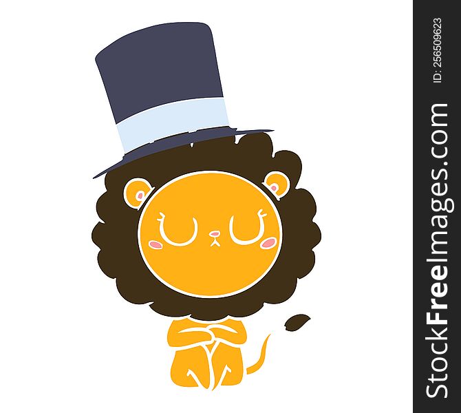 Flat Color Style Cartoon Lion Wearing Top Hat