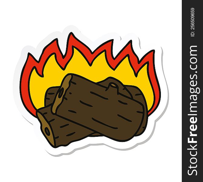 sticker of a quirky hand drawn cartoon burning log