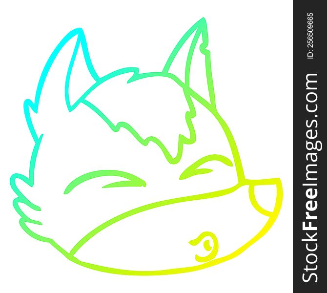 Cold Gradient Line Drawing Cartoon Wolf Face Whistling