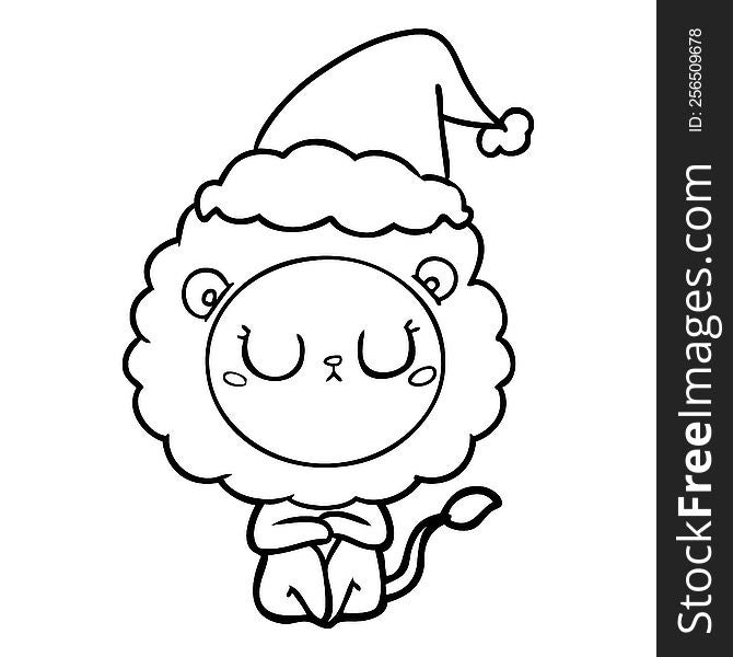 Line Drawing Of A Lion Wearing Santa Hat