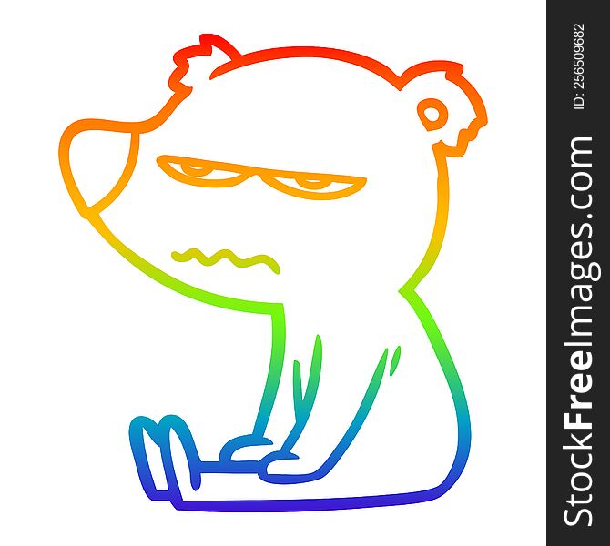Rainbow Gradient Line Drawing Angry Bear Cartoon Sitting