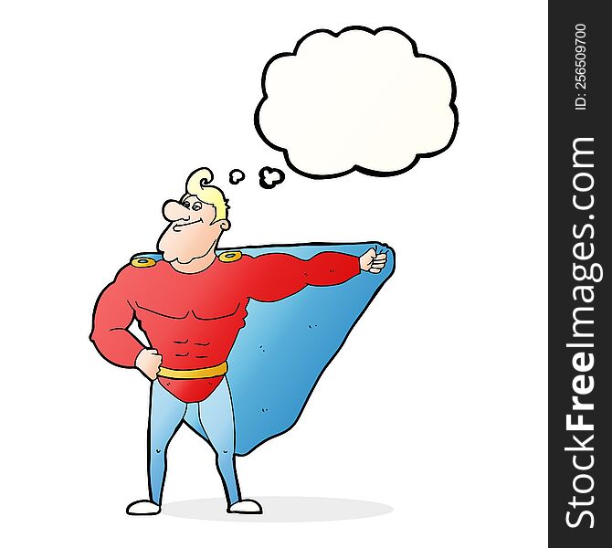Funny Cartoon Superhero With Thought Bubble