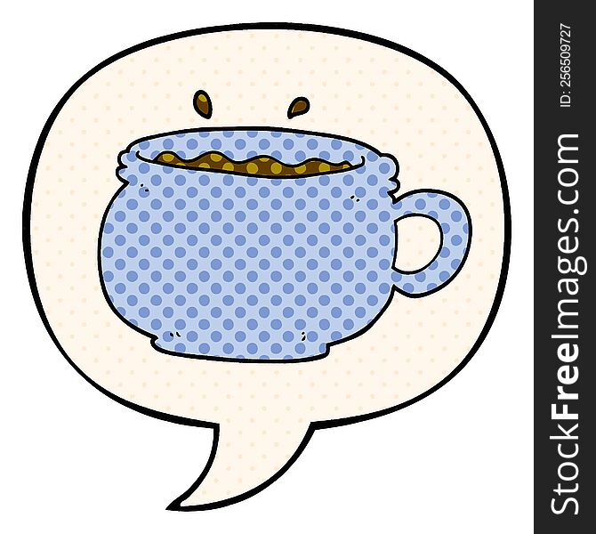 Cartoon Hot Cup Of Coffee And Speech Bubble In Comic Book Style