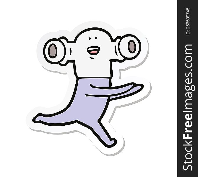 Sticker Of A Friendly Cartoon Alien Running
