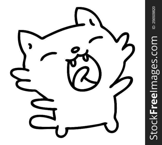 line doodle of a cute happy cat singing. line doodle of a cute happy cat singing
