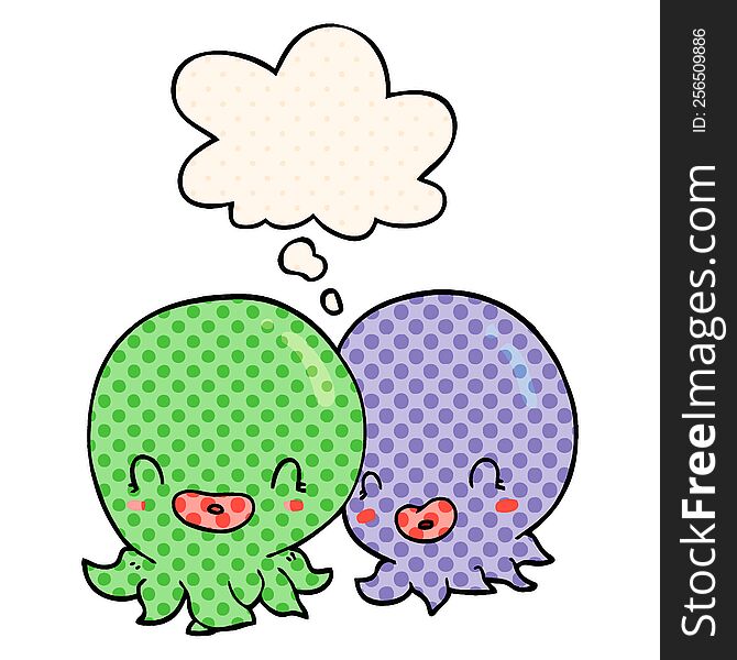 two cartoon octopi  with thought bubble in comic book style