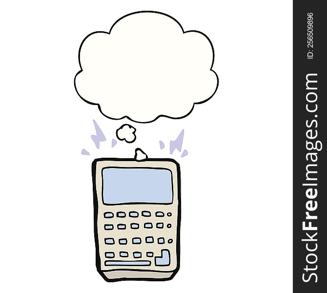 cartoon calculator with thought bubble. cartoon calculator with thought bubble