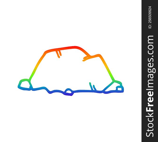 rainbow gradient line drawing of a cartoon rock
