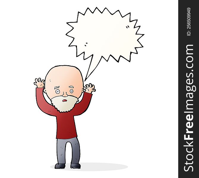 Cartoon Bearded Man Panicking With Speech Bubble