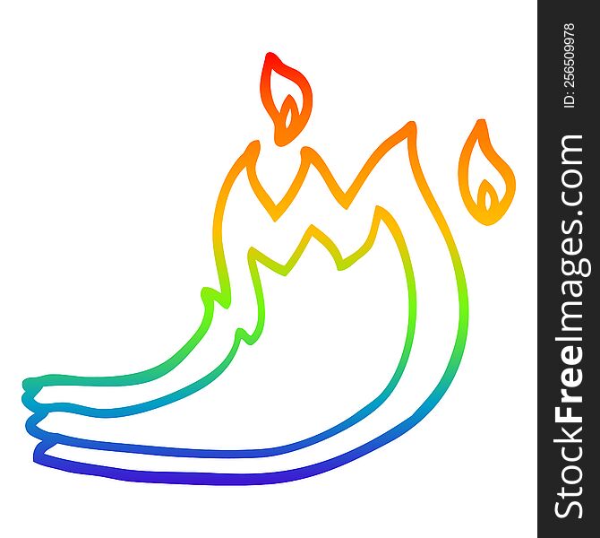rainbow gradient line drawing of a cartoon fire flame