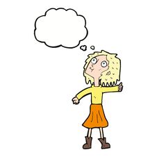 Cartoon Woman Looking Up To The Sky With Thought Bubble Stock Photo