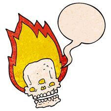 Spooky Cartoon Flaming Skull And Speech Bubble In Retro Texture Style Royalty Free Stock Photo