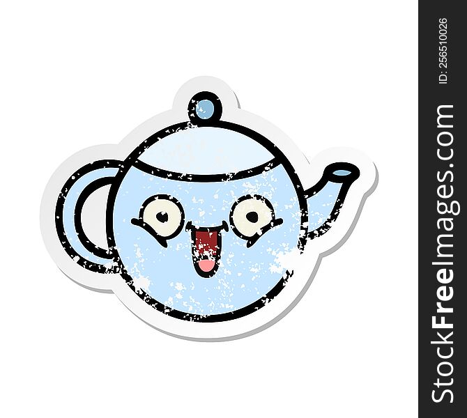 Distressed Sticker Of A Cute Cartoon Teapot