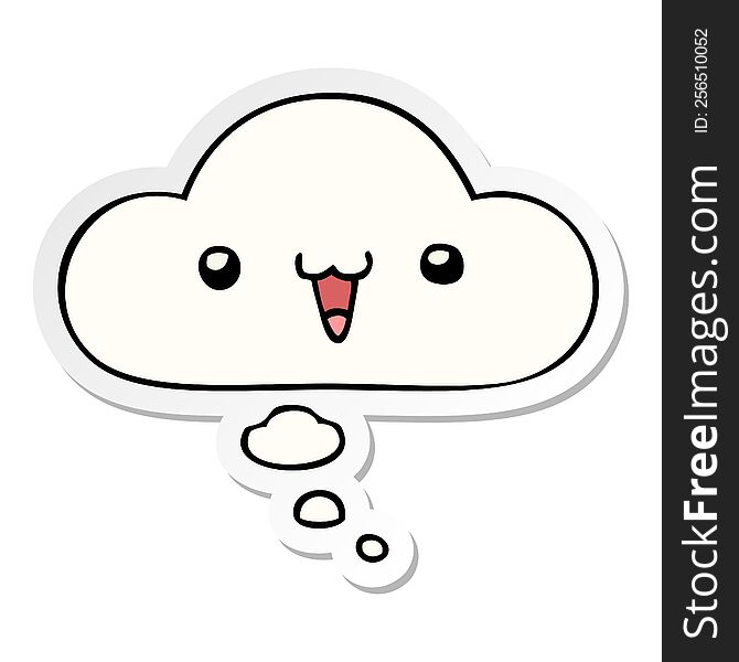 Cute Happy Face Cartoon And Thought Bubble As A Printed Sticker