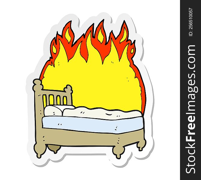 Sticker Of A Cartoon Beds Are Burning