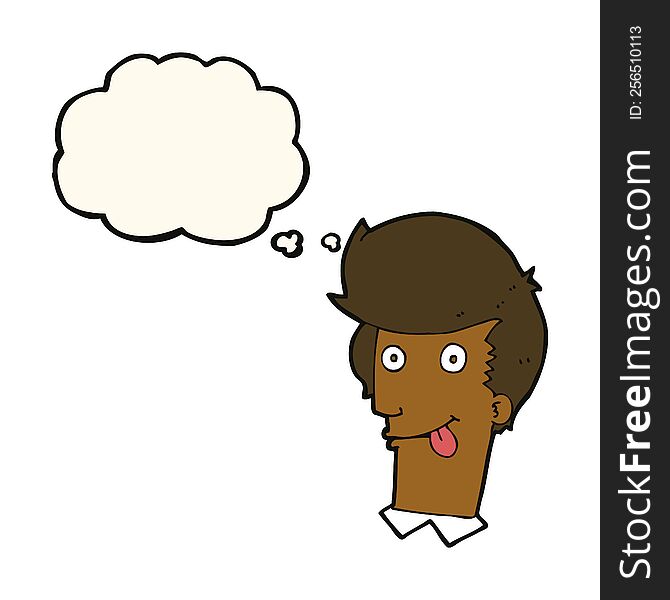 cartoon man with tongue hanging out with thought bubble