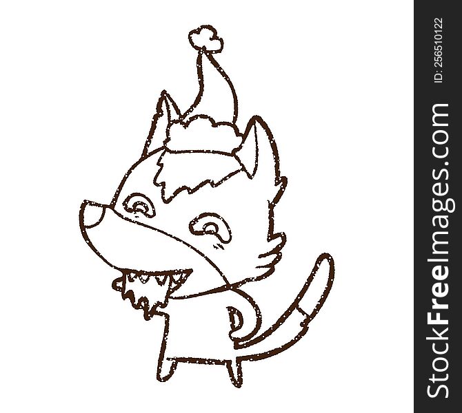 Christmas Wolf Charcoal Drawing