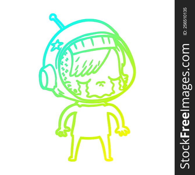 cold gradient line drawing cartoon crying astronaut girl