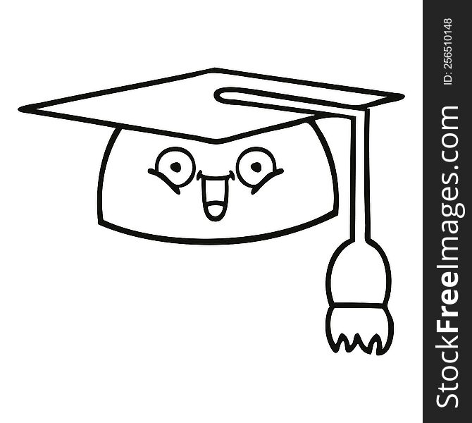 line drawing cartoon of a graduation hat