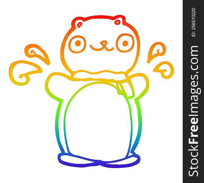 Rainbow Gradient Line Drawing Cartoon Happy Teddy Bear
