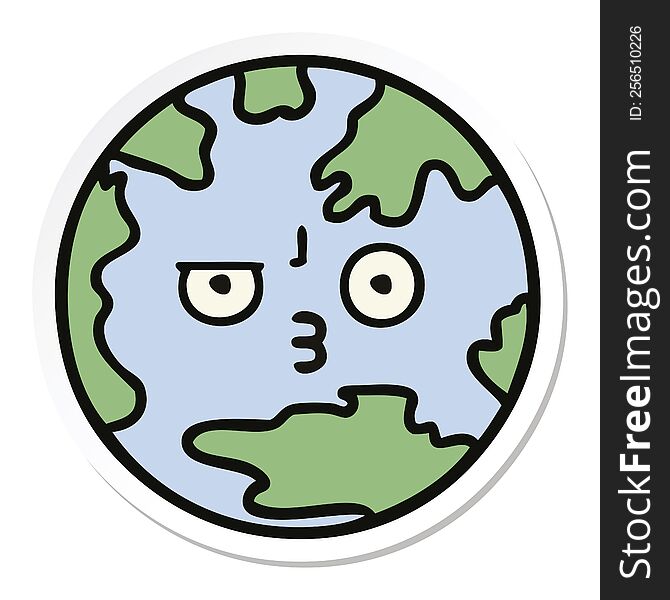 Sticker Of A Cute Cartoon Planet Earth