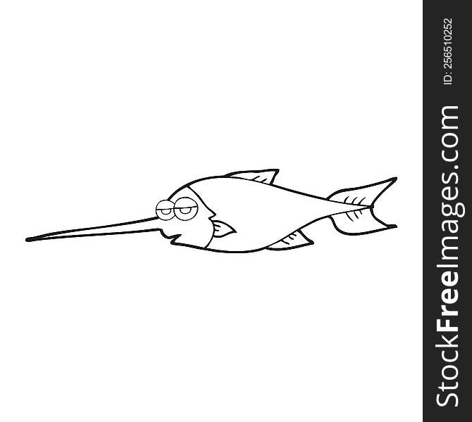 freehand drawn black and white cartoon swordfish