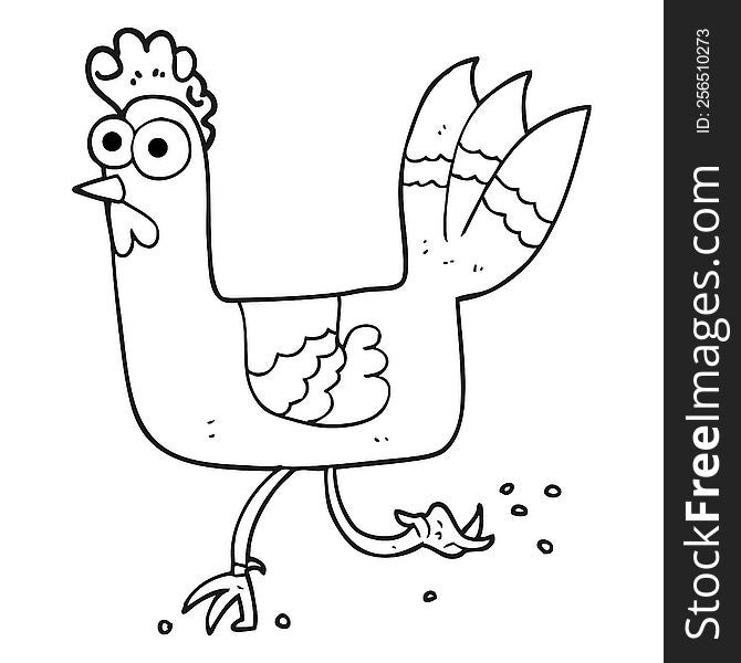 freehand drawn black and white cartoon chicken running